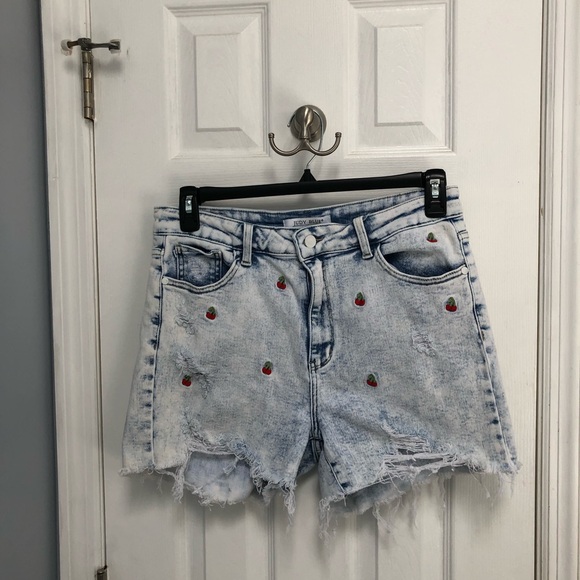 Judy Blue Pants - Judy Blue Cut Off Shorts High Rise Cherry Embroidered Acid Wash XL Festival